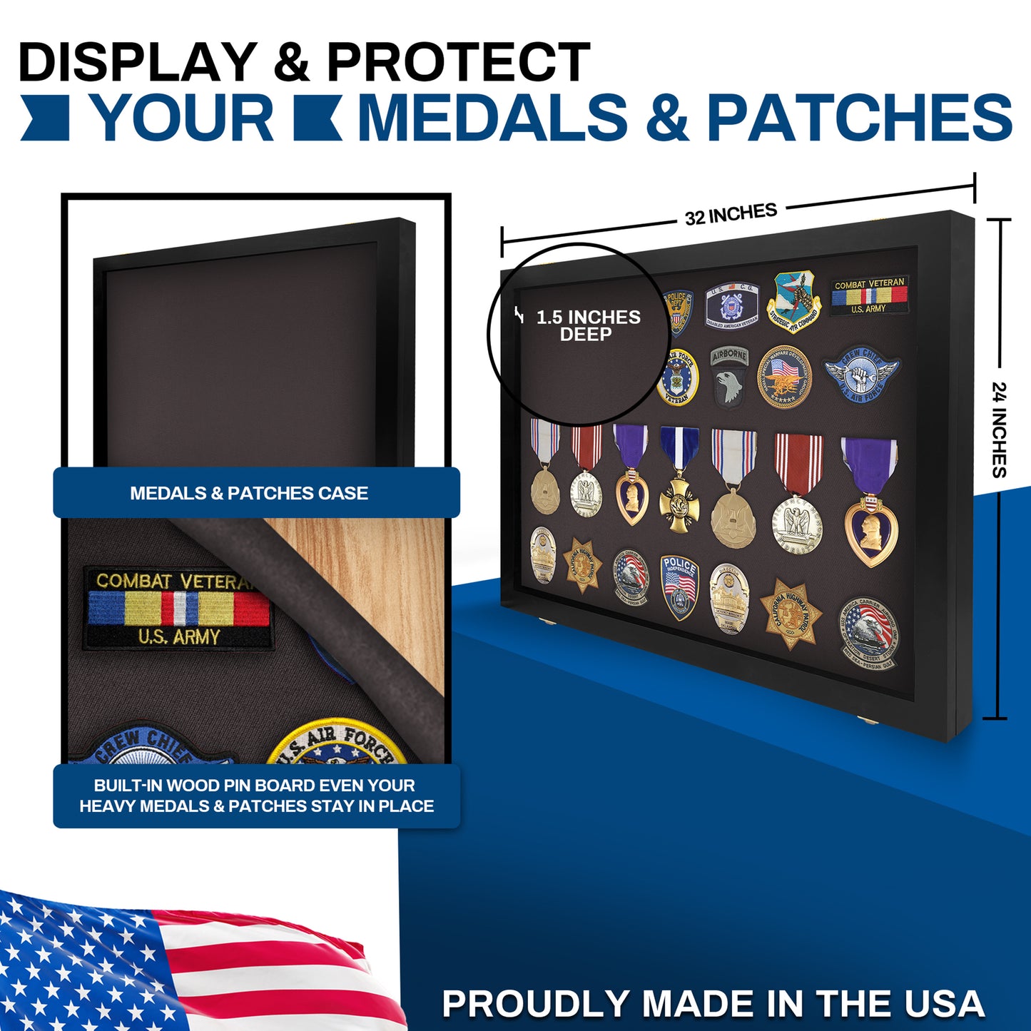 Medal Display Case - Award Display - Patches Display - Medium