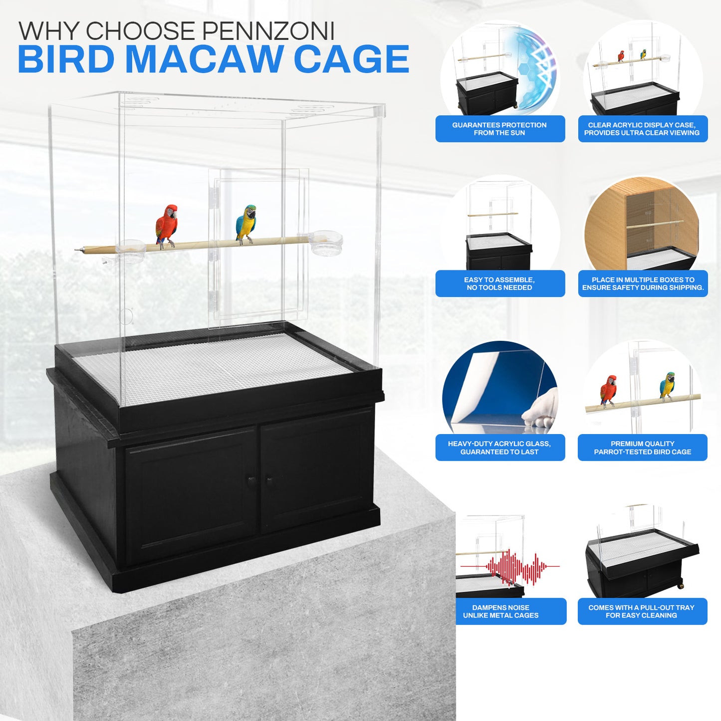 Extra Large Acrylic Bird Cage -Macaw Acrylic Cage