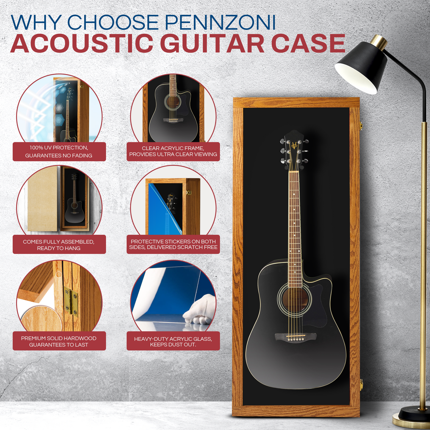 Acoustic Guitar Display Case - Premium Oak