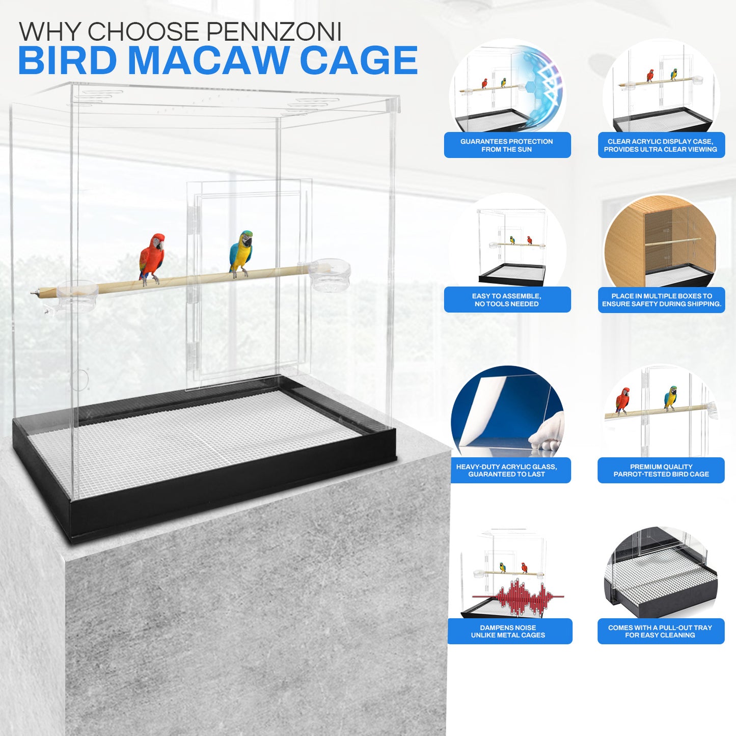 Extra Large Acrylic Bird Cage -Macaw Acrylic Cage