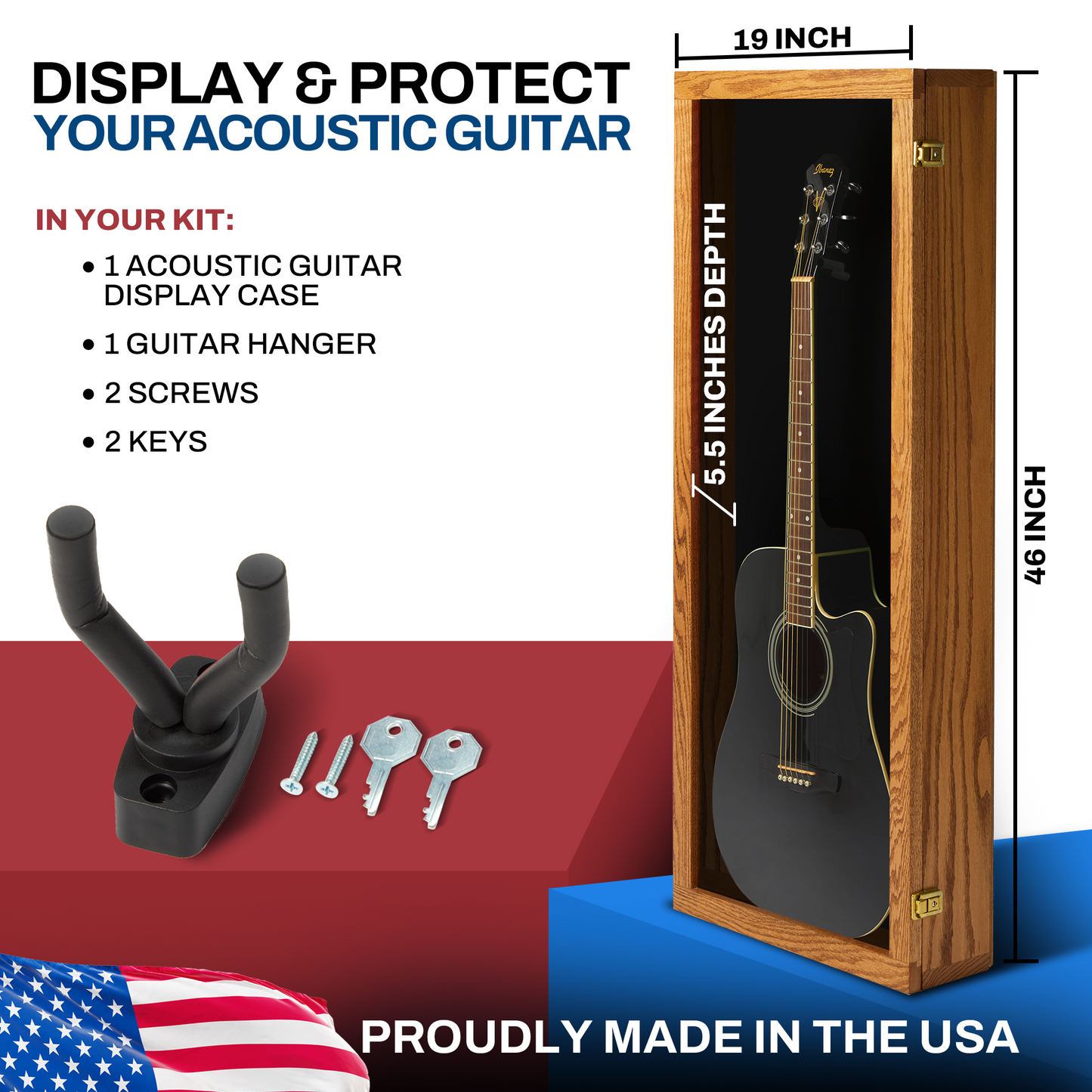 Acoustic Guitar Display Case - Premium Oak
