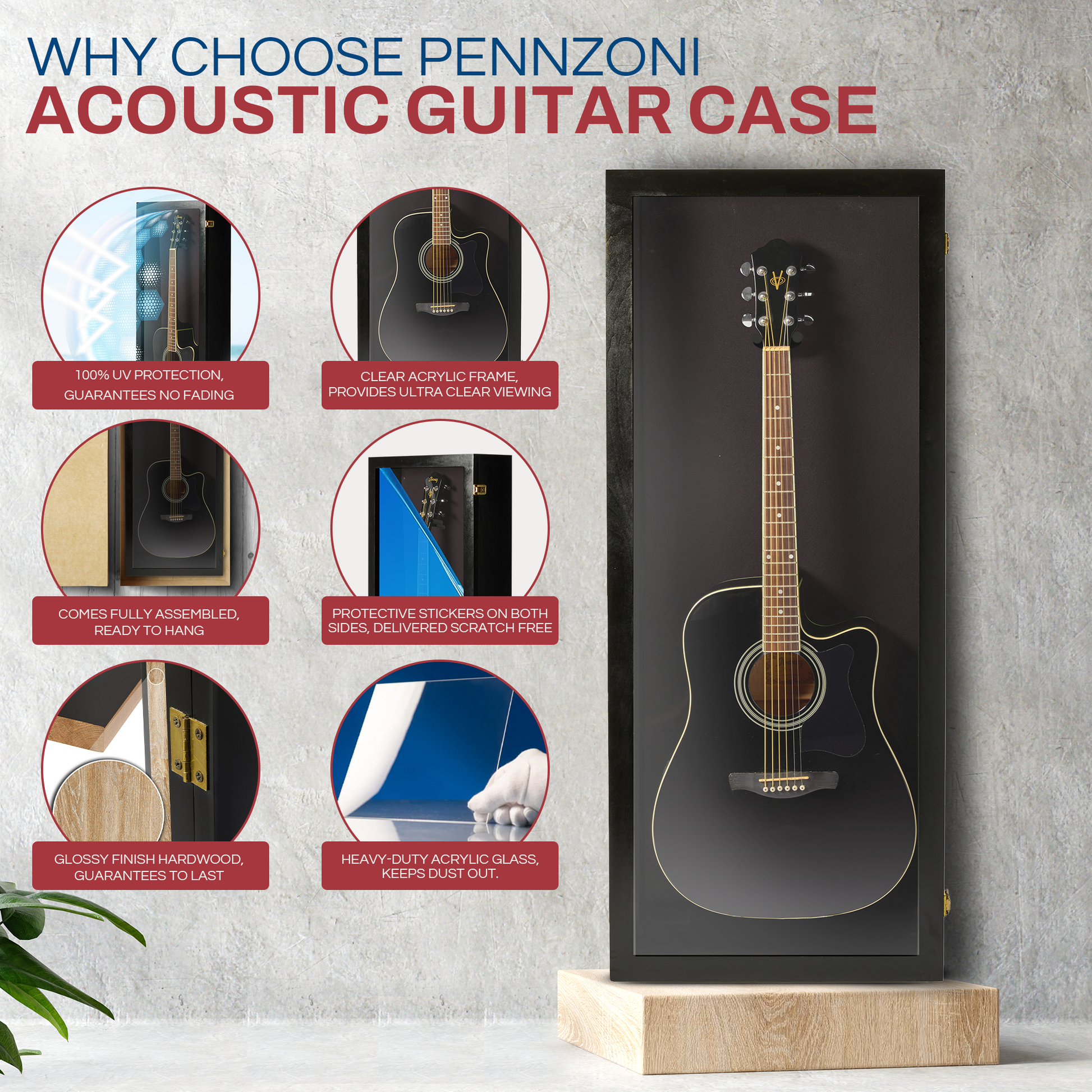 Acoustic Guitar Case Hardwood Velvet Interior pennzonidisplay