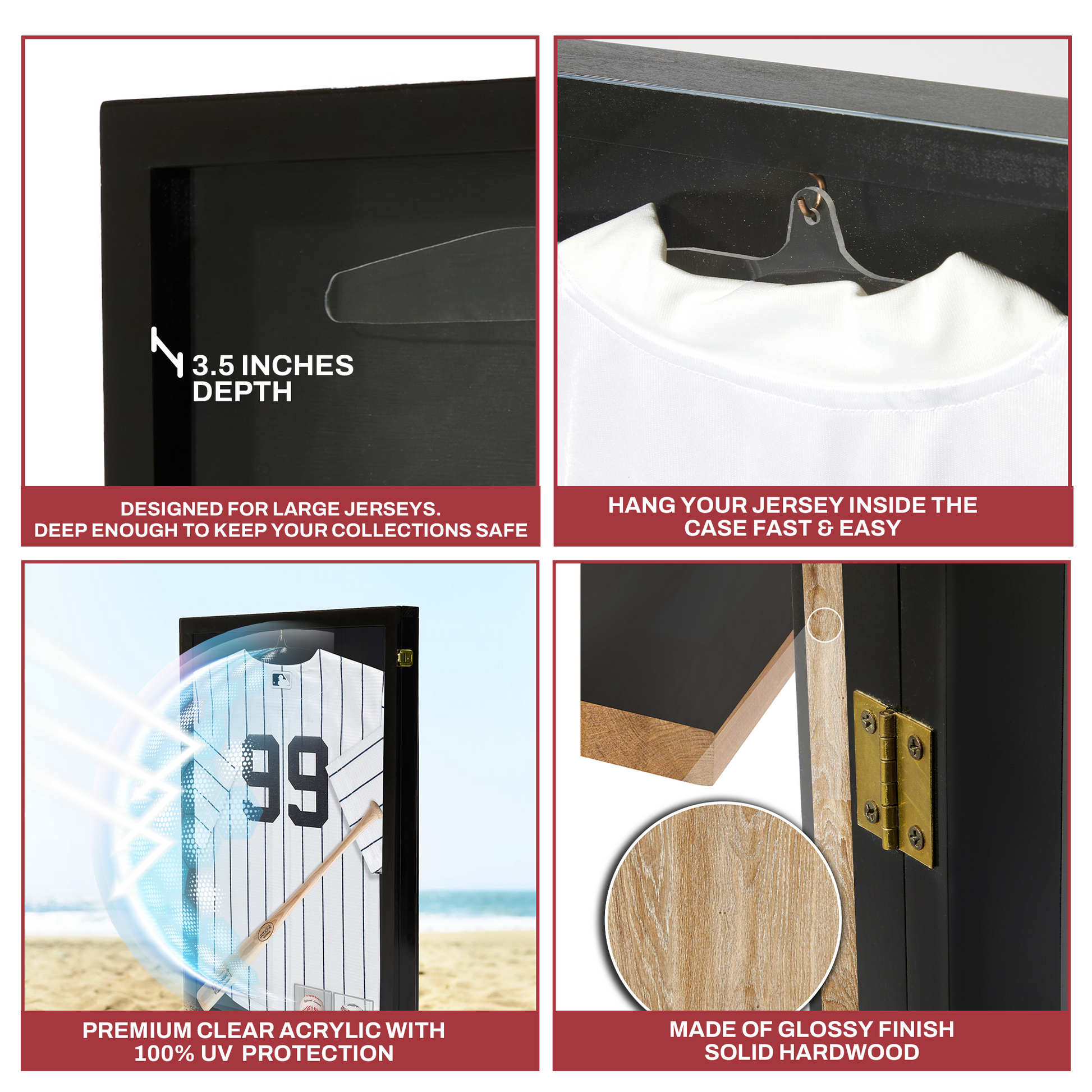 PENNZONI Jersey Frame Display Case, Mirrored Back, Clear Acrylic Jersey  Frame for Baseball, Football, Hockey, & Basketball