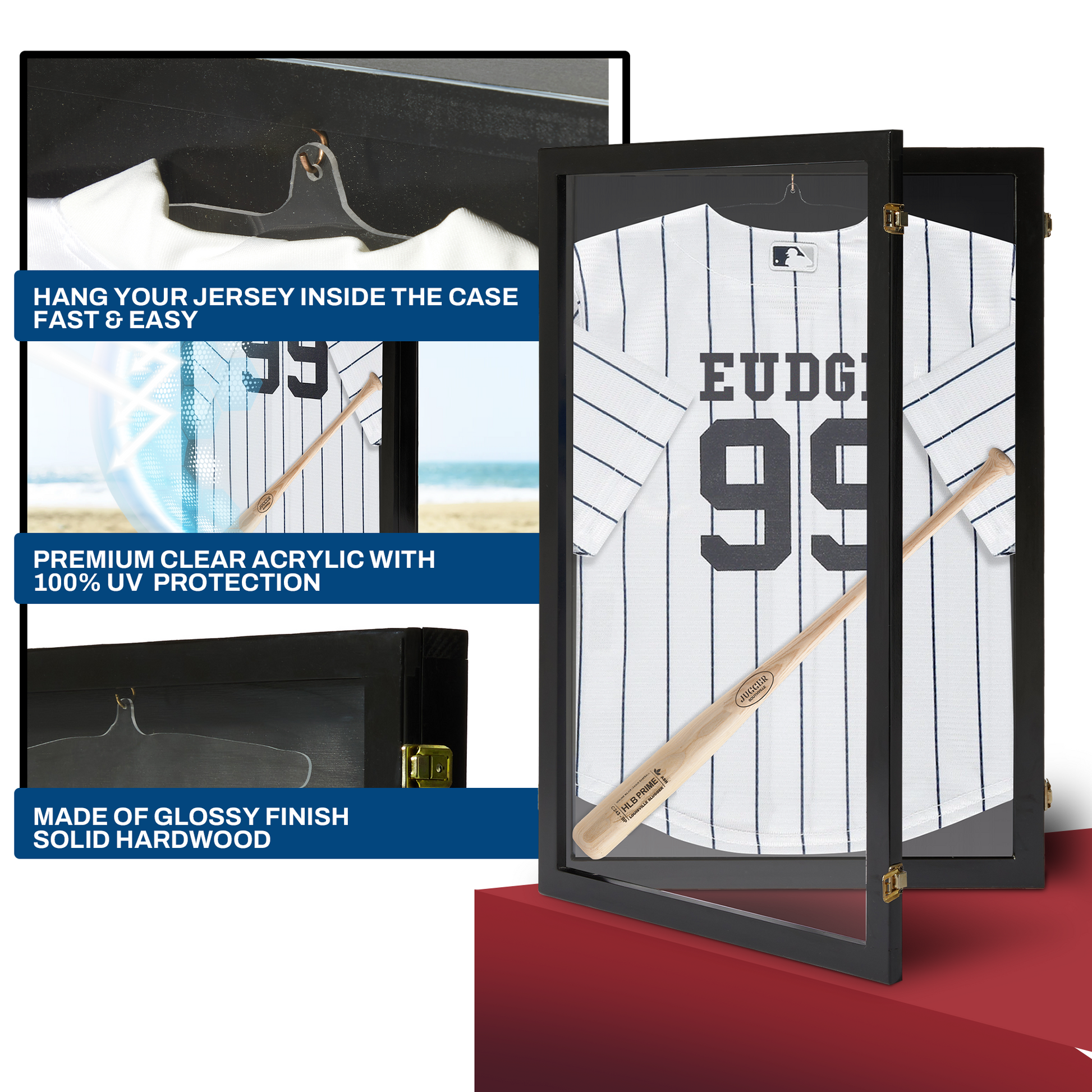  PENNZONI Large Jersey Display Case, Crystal Clear Acrylic  Display Case for Baseball, Football, Hockey & Soccer Jersey w/ Glossy Black  Finish : Sports & Outdoors